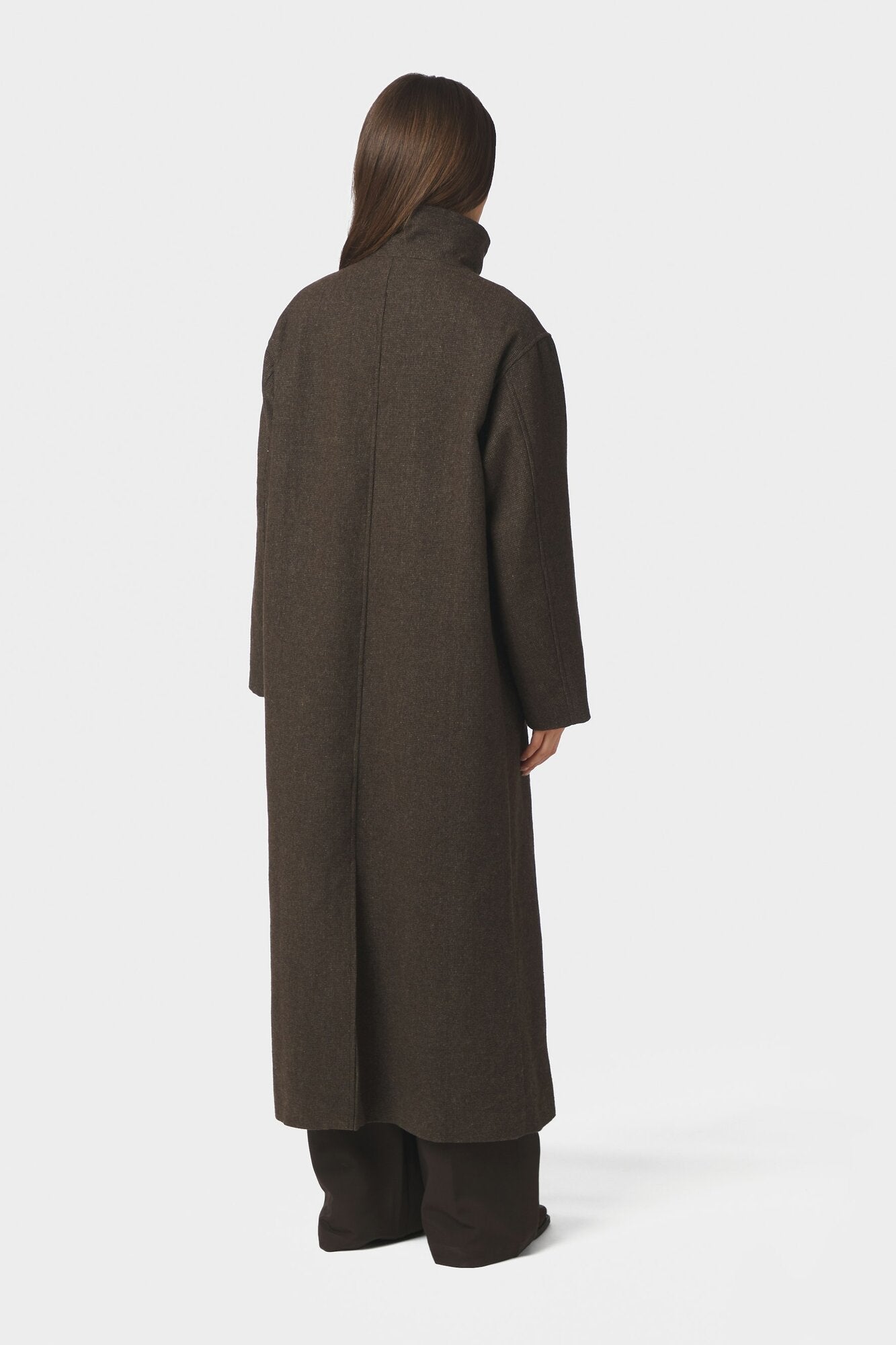 Marcel Mini Check uldfrakke – brun